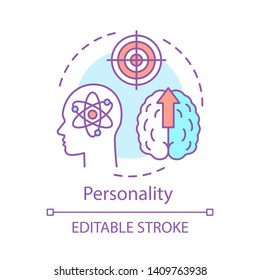 Personality concept icon. Brain thinking process idea thin line illustration. Personal growth, purposefulness. Psychology. Aim achieving vector isolated outline drawing. Editable stroke