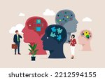 Personality differences and individual thinking styles man and woman. Mental mindset variation in social community with different emotions, behavior. Flat vector illustration.