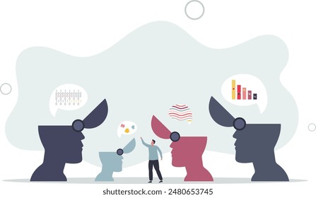 Personality differences and individual thinking styles .Mental mindset variation in social community with different emotions.flat illustration.