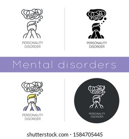 Personality disorder icon. Maladaptive behaviour. Deviation. Mental health issue. Anxiety and distress. Personal disruption. Flat design, linear and color styles. Isolated vector illustrations