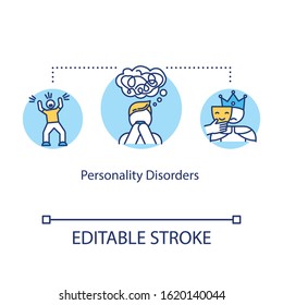 Personality disorders concept icon. Mental illness idea thin line illustration. Psychosis. Schizophrenia. Psychological problems. Vector isolated outline RGB color drawing. Editable stroke