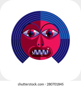 Personality face colorful vector illustration made from geometric figures. Flat design image, cubism style.