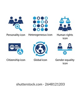 Personalidade, Heterogêneo, Direitos humanos, Cidadania, Global, ícone Igualdade de gênero