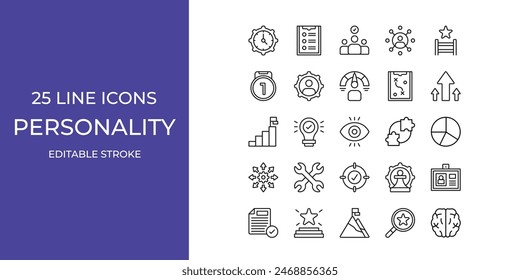 Personality icon set vector design illustration stock editable stroke. growth, skill, capability and more