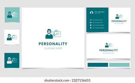 Diseño del logo de la personalidad con un lema editable. Libro de promoción de marca y plantilla de tarjeta de visita.