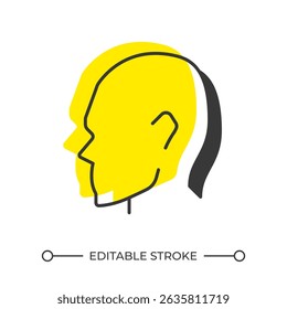Personality offset shadow line icon. Worker, employee. Creative thinking. Personal growth. Mental, psychology. Bold outline symbol with solid orange fill. Modern flat illustration. Editable stroke