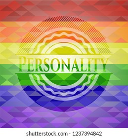 Personality on mosaic background with the colors of the LGBT flag