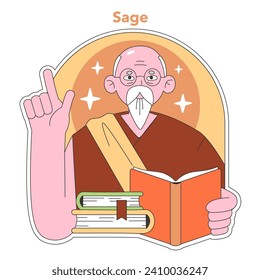 Personality psychological archetype. Character characteristics. Sage collective unconscious prototype. Flat vector illustration