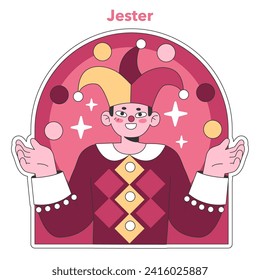 Persönlichkeitspsychologischer Archetyp. Charaktereigenschaften. Jester kollektiver unbewusster Prototyp. Flache Vektorgrafik