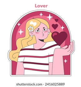 Personality psychological archetype. Character characteristics. Lover collective unconscious prototype. Flat vector illustration