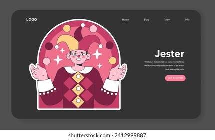 Personalidad arquetipo sicológico oscuro o web en modo nocturno, aterrizando. Características del carácter. El prototipo colectivo inconsciente de Jester. Ilustración vectorial plana