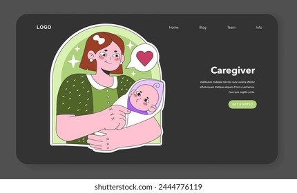 Personality psychological archetype dark or night mode web, landing. Character characteristics. Caregiver collective unconscious prototype. Flat vector illustration