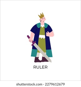 Personality psychological archetypes. Flat vector illustration. Medieval king. Ruler.