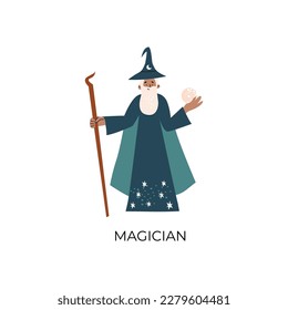 Personality psychological archetypes. Magician archetype flat concept vector illustration. Fantasy wizard. 