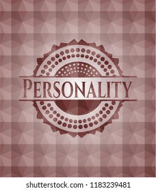 Personality red seamless emblem or badge with abstract geometric pattern background.