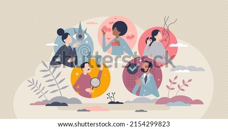 Personality types and individual social behavior styles tiny person concept. Psychological differences and various emotional states for personal emotion and feelings expression vector illustration.