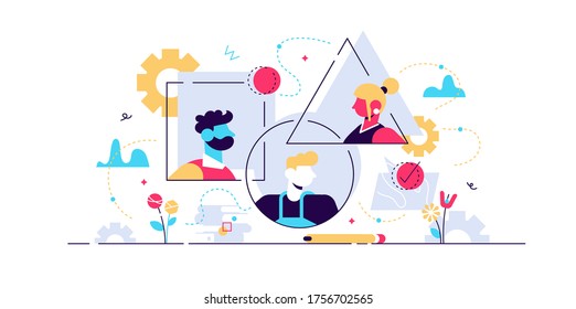 Personality types vector illustration. Flat tiny psychological persons profile concept. Extrovert and introvert human mental differences. Emotional mindset and individual temperament behavior sensing.