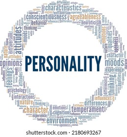 Personality word cloud conceptual design isolated on white background.