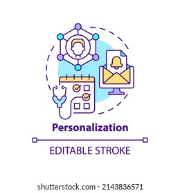 Personalization concept icon. Individual patients service. Healthcare macro trends abstract idea thin line illustration. Isolated outline drawing. Editable stroke. Arial, Myriad Pro-Bold fonts used