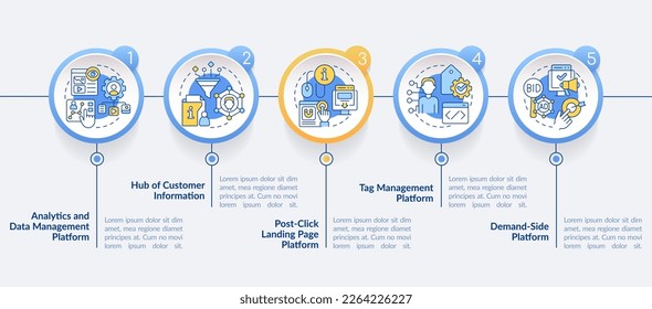 Personalization marketing tools circle infographic template. Involve user. Data visualization with 5 steps. Editable timeline info chart. Workflow layout with line icons. Lato Bold, Regular fonts used