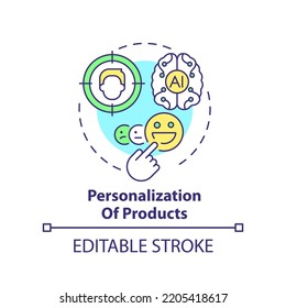 Personalization of products concept icon. Benefit of AI in business abstract idea thin line illustration. Isolated outline drawing. Editable stroke. Arial, Myriad Pro-Bold fonts used