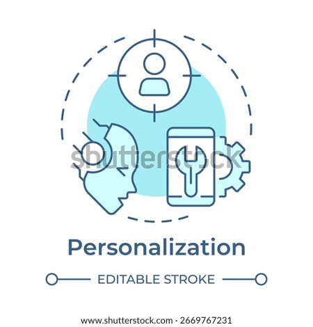 Personalization soft blue concept icon. Artificial intelligence. Target audience, marketing. Round shape line illustration. Abstract idea. Graphic design. Easy to use in presentation, infographic