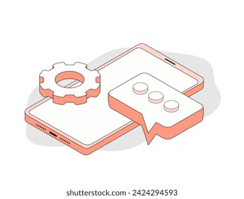 Personalization trends in mobile communication, change digital experience concept. Mobile phone, conversation and gear icon for personalized marketing and efficient interactions. Vector illustration