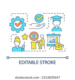 Personalize employee training concept icon. Customized development program abstract idea thin line illustration. Mentor and student. Isolated outline drawing. Editable stroke. Arial font used