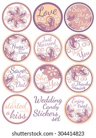 Personalized Candy Sticker Labels with decorative floers set - perfect addition to wedding or party favors