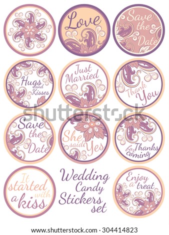 Personalized Candy Sticker Labels with decorative floers set - perfect addition to wedding or party favors