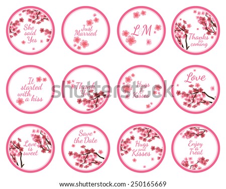 Personalized Candy Sticker Labels with sakura  big set - perfect addition to wedding or party favors