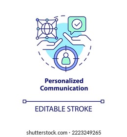 Personalized communication concept icon. Digital marketing strategy. IoT tools abstract idea thin line illustration. Isolated outline drawing. Editable stroke. Arial, Myriad Pro-Bold fonts used