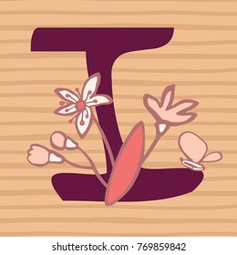 Personalized flower alphabet. Vector hand drawn floral monogram. Stylish letter "I" decorated with flowers. Perfect for posters, invitation, greeting card, webs graphics, blog, banner, logo