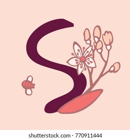 Personalized flower alphabet. Vector hand drawn floral monogram. Stylish letter "S" decorated with flowers. Perfect for posters, invitation, greeting card, webs graphics, blog, banner, logo