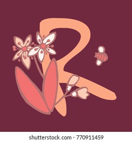 Personalized flower alphabet. Vector hand drawn floral monogram. Stylish letter "R" decorated with flowers. Perfect for posters, invitation, greeting card, webs graphics, blog, banner, logo
