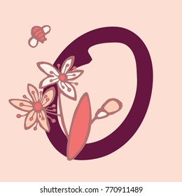 Personalized flower alphabet. Vector hand drawn floral monogram. Stylish letter "O" decorated with flowers. Perfect for posters, invitation, greeting card, webs graphics, blog, banner, logo