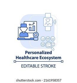 Personalized healthcare ecosystem light blue concept icon. Mental health trend abstract idea thin line illustration. Isolated outline drawing. Editable stroke. Arial, Myriad Pro-Bold fonts used