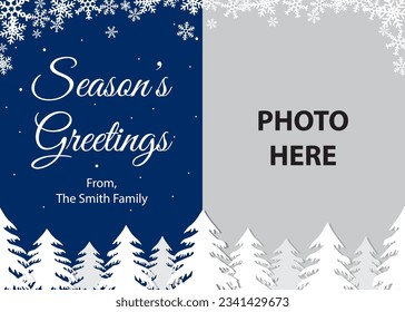 Personalized Holiday Card Season's Greetings Template with Snowflakes and Trees