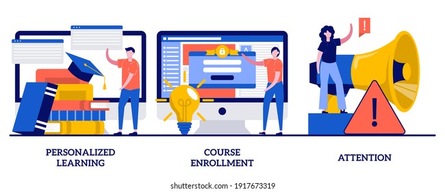 Personalized Learning, Course Enrollment, Attention Concept With Tiny People. Flexible Study Plan Abstract Vector Illustration Set. Apply For Degree Program, New Student, Concentration Metaphor.