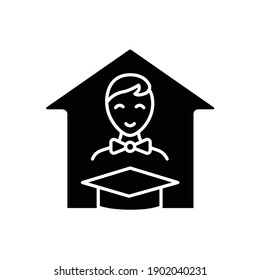 Personalized learning glyph icon. Effectively personal interaction. Home education concept. Distant remote teaching and homeschooling. Isolated silhouette vector illustration