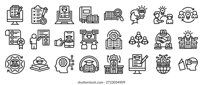 Conjunto de Colección de icono de aprendizaje personalizado. Iconos de vector de contorno limpio