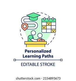 Personalized learning paths concept icon. Individual schedule. Education trend abstract idea thin line illustration. Isolated outline drawing. Editable stroke. Arial, Myriad Pro-Bold fonts use