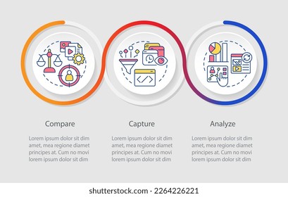 Personalized marketing analytic loop infographic template. Engagement strategy. Data visualization with 3 steps. Timeline info chart. Workflow layout with line icons. Myriad Pro-Regular font used