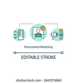 Personalized Marketing Concept Icon. Social Media Coverage Idea Thin Line Illustration. User Experience. Leverage Data Analysis. Vector Isolated Outline RGB Color Drawing. Editable Stroke