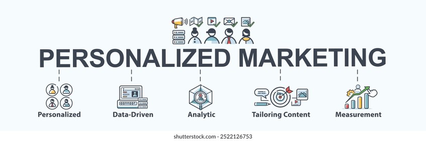 Personalized Marketing web icon vector illustration concept for business and digital marketing, personalized, data driven, analytic, tailoring content and measurement. Minimal vector infographic.