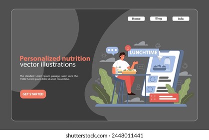 Personalized Nutrition Concept. A man engages with a digital nutrition assistant for a customized meal plan, symbolizing tailored dietary management.