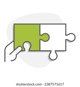 Personalized problem solving symbol. Hand holding puzzle piece. Bespoke solutions representation. Individualized puzzle icon. Unique problem solving hand symbol