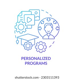 Personalized programs blue gradient concept icon. Microlearning practice abstract idea thin line illustration. Manage courses. Customize learning. Isolated outline drawing. Myriad Pro-Bold font used