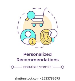 Personalized recommendations multi color concept icon. Data collection, preferences tracking. Round shape line illustration. Abstract idea. Graphic design. Easy to use article, blog post