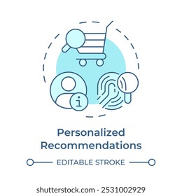 Personalized recommendations soft blue concept icon. Data collection, preferences tracking. Round shape line illustration. Abstract idea. Graphic design. Easy to use article, blog post